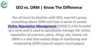 SEO vs. Online Reputation Management (ORM)
