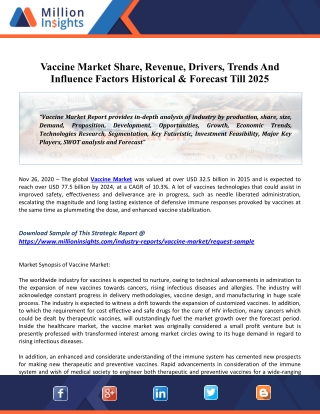 Vaccine Market Demand, Global Overview, Size, Value Analysis, Leading Players Review and Forecast to 2025
