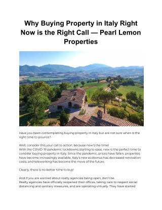 Why Buying Property in Italy Right Now is the Right Call —  Pearl Lemon Properties