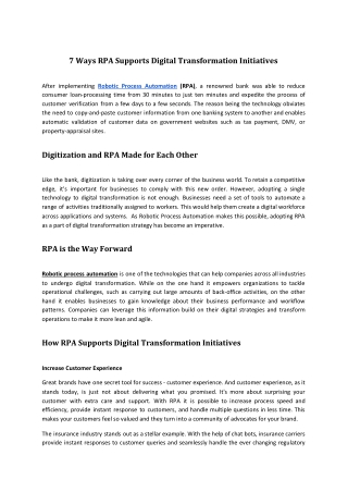 7 Ways RPA Supports Digital Transformation Initiatives