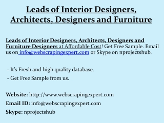 Leads of Interior Designers, Architects, Designers and Furniture Designers