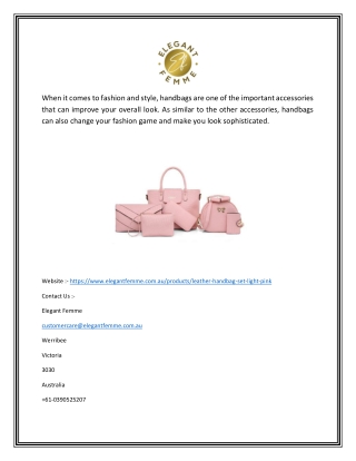 Light Pink Handbags | Elegantfemme.com.au