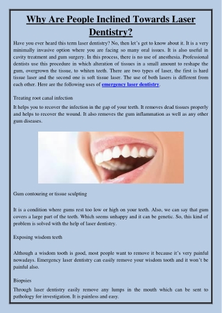 Why Are People Inclined Towards Laser Dentistry?