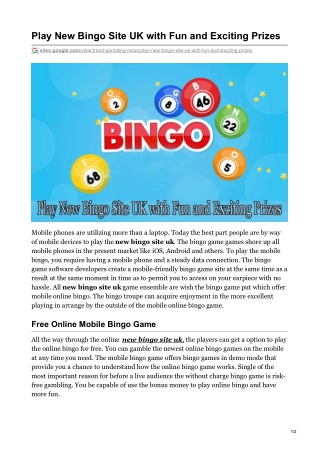 Play New Bingo Site UK with Fun and Exciting Prizes
