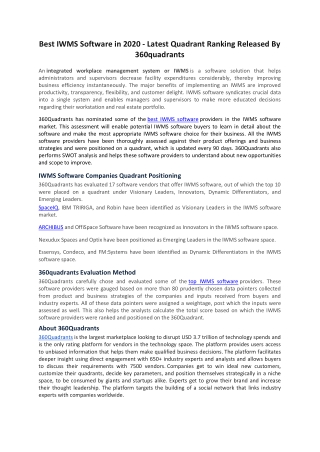 Best IWMS Software in 2020 - Latest Quadrant Ranking Released By 360quadrants