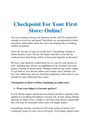 Checkpoint For Your First Store: Online!