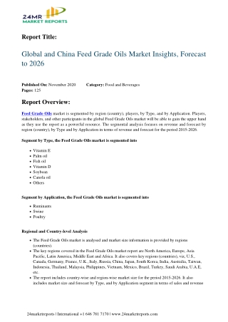 Feed Grade Oils Market Insights, Forecast to 2026