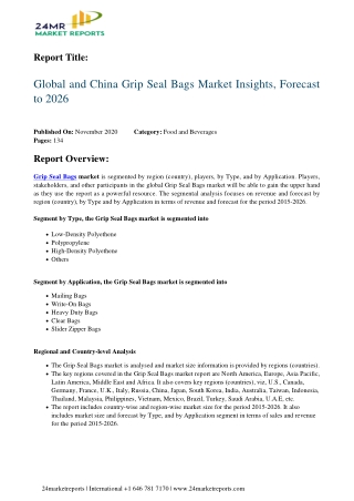 Grip Seal Bags Market Insights, Forecast to 2026