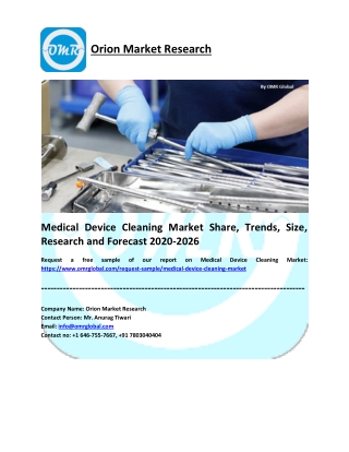 Medical Device Cleaning Market Growth, Size, Share and Forecast 2020-2026