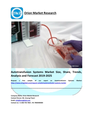 Autotransfusion Systems Market Size, Share, Growth, Research and Forecast 2019-2025