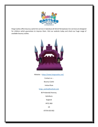 Bouncy Castle Hire Service in Aylesbury & Hemel Hempstead | Kings Castlesq