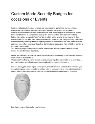 Custom Made Security Badges for occasions or Events