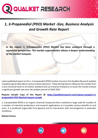 1, 3-Propanediol (PDO) Market Size, Demand, Analysis and Forecast Report to 2027
