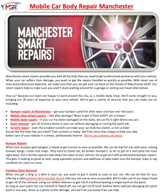 Mobile Car Body Repair Manchester