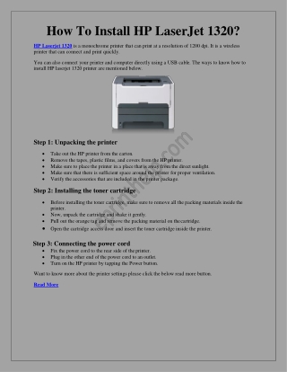 The HP LaserJet 1320 Printer Setup