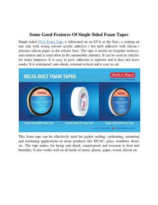 Some Good Features Of Single Sided Foam Tapes