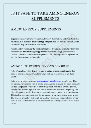 IS IT SAFE TO TAKE AMINO ENERGY SUPPLEMENTS?