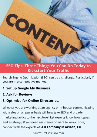 SEO Tips Three Things You Can Do Today to Kickstart Your Traffic