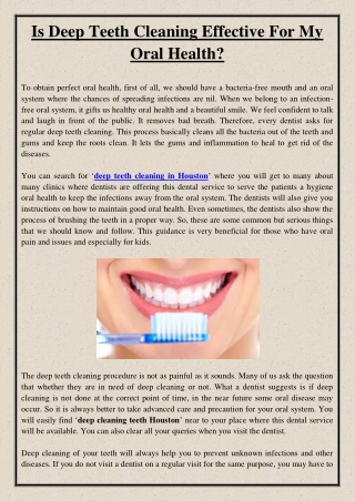 Is Deep Teeth Cleaning Effective For My Oral Health?