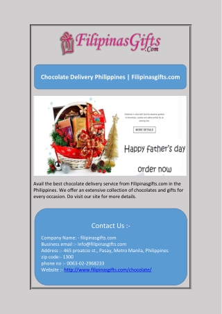 Chocolate Delivery Philippines | Filipinasgifts.com