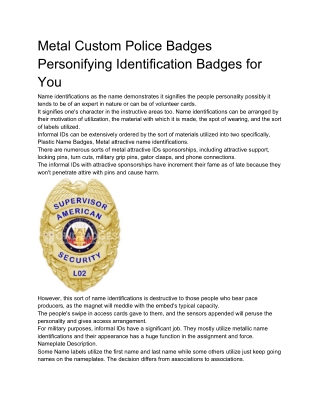 Metal Custom Police Badges Personifying Identification Badges for You