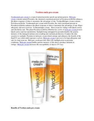 Vitiligo Cream with Sun therapy | Verdura Mela Pro Cream