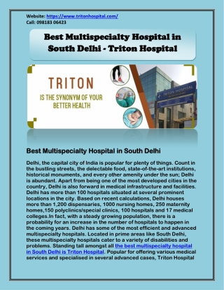 Best Multispecialty Hospital in South Delhi - Triton Hospital