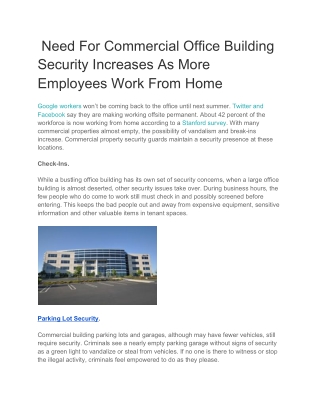 Need For Commercial Office Building Security Increases As More Employees Work From Home