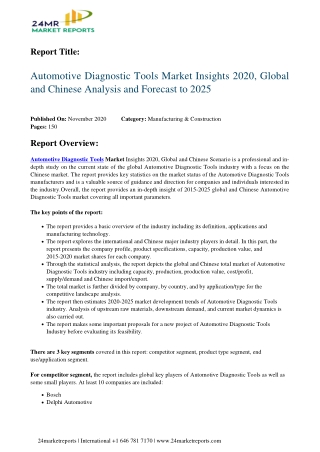 Automotive Diagnostic Tools Market Insights 2020