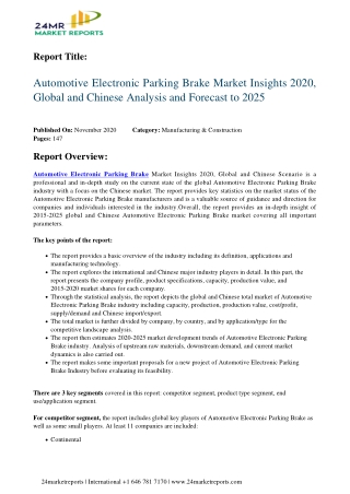 Automotive Electronic Parking Brake Market Insights 2020