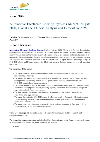 Automotive Electronic Locking Systems Market Insights 2020