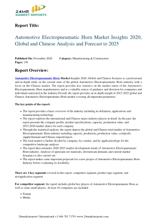 Automotive Electropneumatic Horn Market Insights 2020