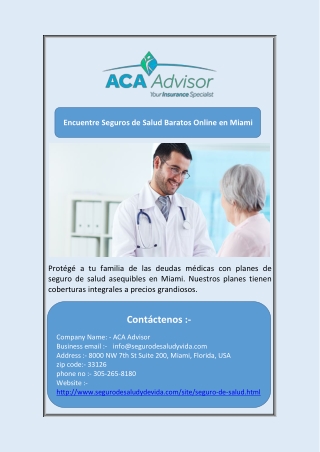 Encuentre Seguros de Salud Baratos Online en Miami