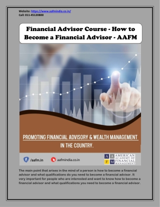 Financial Advisor Course - How to Become a Financial Advisor - AAFM India