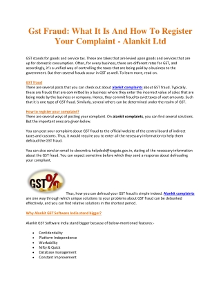 Gst Fraud: What It Is And How To Register Your Complaint - Alankit Ltd