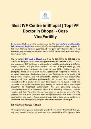 Best IVF Centre in Bhopal | Top IVF Doctor in Bhopal - Cost- VinsFertility