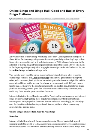 Online Bingo and Bingo Hall: Good and Bad of Every Bingo Platform