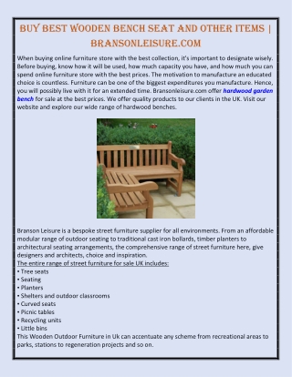 Buy Best Wooden Bench Seat And Other Items | BransonLeisure.com