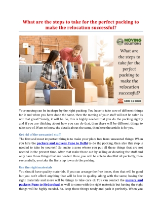 What are the steps to take for the perfect packing to make the relocation successful?