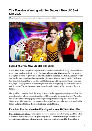 The Massive Winning with No Deposit New UK Slot Site 2020