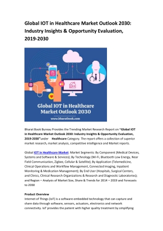 Global IOT in Healthcare Market Research Report 2019-2030