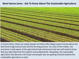 Remi Hanna Jones - Get To Know About The Sustainable Agriculture