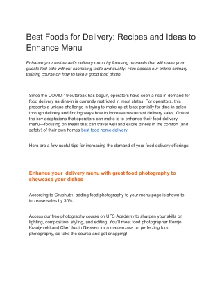 Best Foods for Delivery: Recipes and Ideas to Enhance Menu