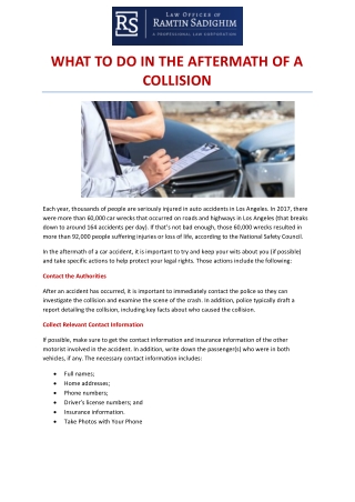 What To Do In The Aftermath of A Collision? | The Law Offices Of Ramtin Sadighim