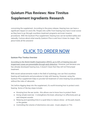 Quietum Plus Reviews: New Tinnitus Supplement Ingredients ..