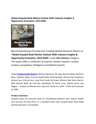 Global Hospital Beds Market 2030 Forecast 2019-2030