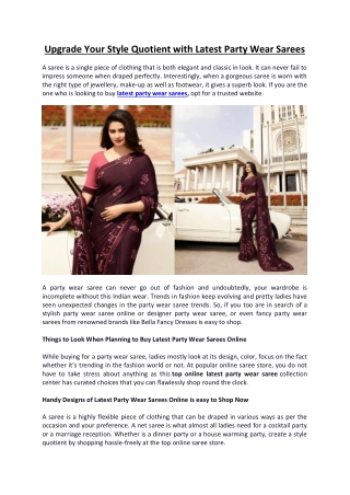 Upgrade Your Style Quotient with Latest Party Wear Sarees