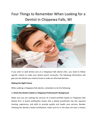 Four Things to Remember When Looking for a Dentist in Chippewa Falls, WI