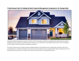 7 Little-Known Tips To Finding the Best Property Management Companies in St. George Utah