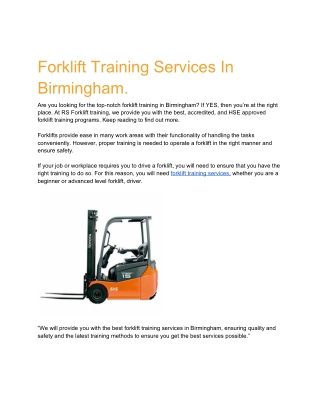 Forklift Training Services In Birmingham